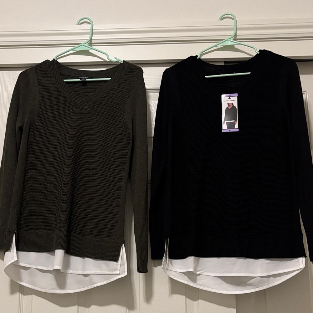 Hilary Radley V-Neck Sweater Set - Black and Olive